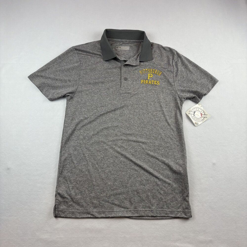 Pittsburgh Pirates MLB Performance Polo Shirt Mens M Gray Short Sleeve NWT New